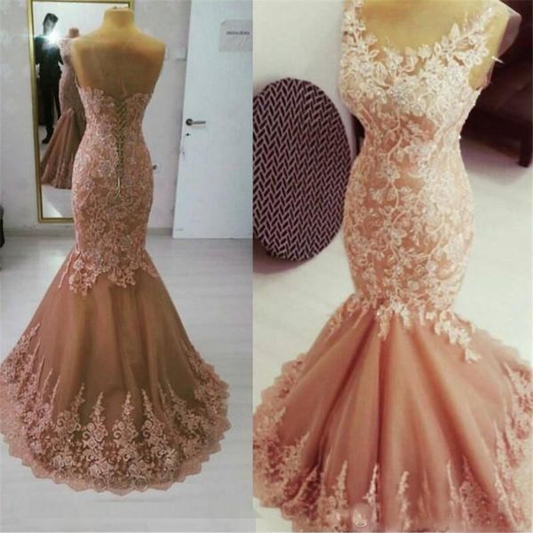 

dusty pink prom dress turkey lace up formal wear mermaid evening dresses lace applique evening gowns party robe de soiree, Black