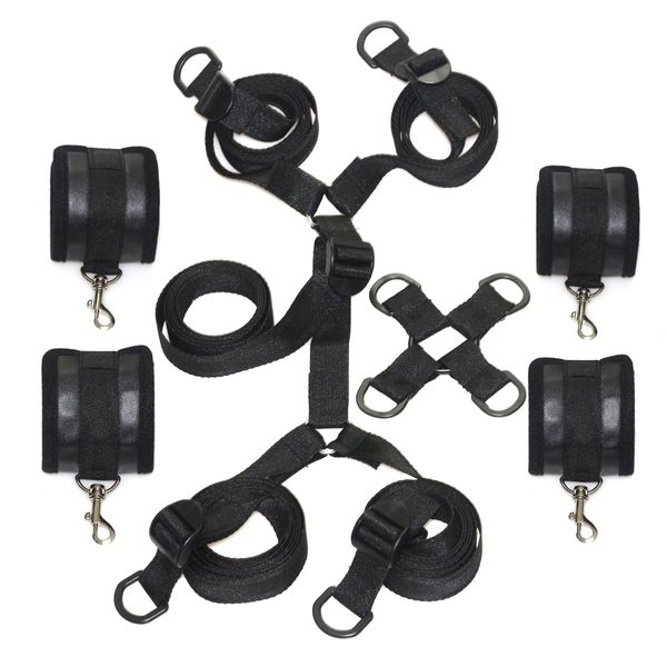 

2017 new black pu rstraints bondage on bed kit bondage cuffs gear fetish sm toys