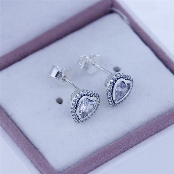 

100% 925 sterling silver stud earrings with cz heart stud earring 925 sterling-silver-jewelry earrings for women fashion jewelry charms, Golden;silver