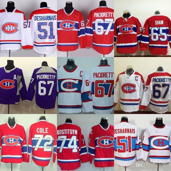 

factory outlet mens montréal canadiens #51 desharnais #65 andrew shaw #67 max pacioretty #72 cole #74 purple red white ice hockey jerseys, Black;red