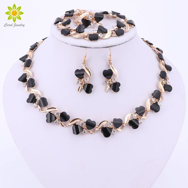 

women party bridal fine crystal african beads jewelry sets heart shape resin necklace ring bracelet earrings sets, Slivery;golden