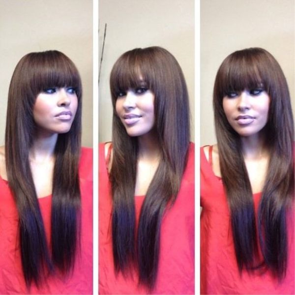 

heat resistant cosplay wig with full bangs silky straight woman's fashion synthetic hair wigs party wig natural color long black