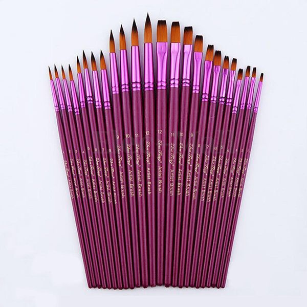 

wholesale-2016 new 12pcs/1set flat tip painting brushes set artist nylon hair watercolor oil drawing pen ing