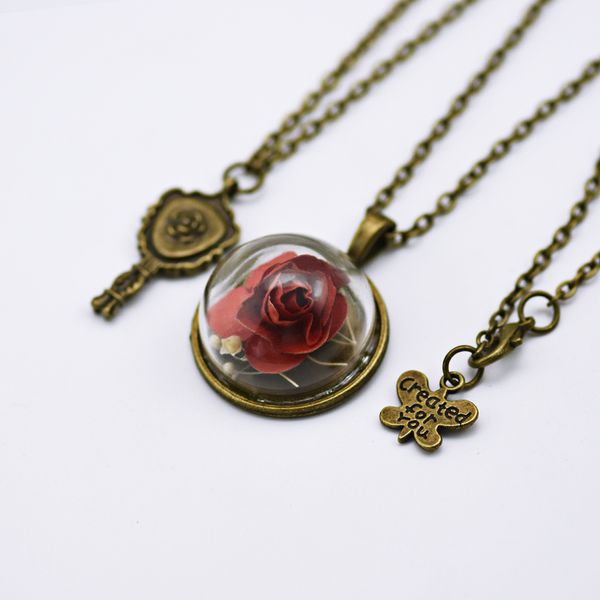 

wholesale- houbianvintage rose necklace pendant necklac pretty girl necklace women glass ball necklace key gifts sailor kolye jewelry gifts, Silver