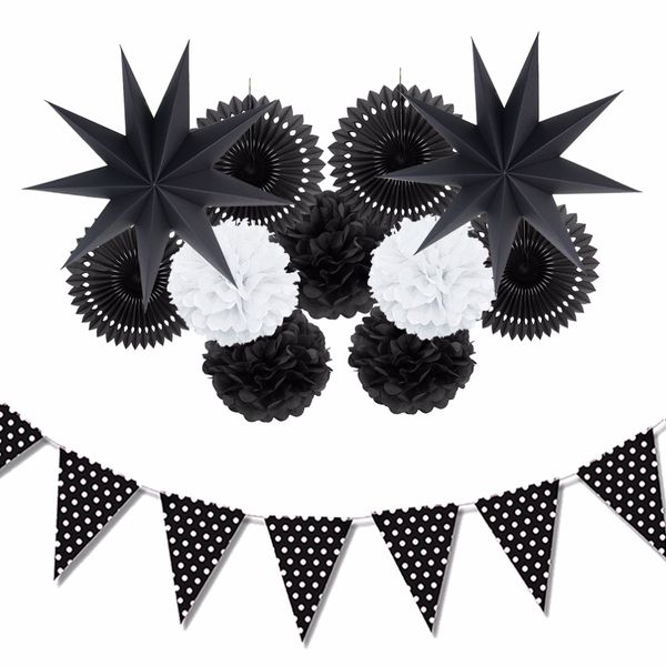Sunbeauty Set Black And White Theme Party Decoration Paper Fan