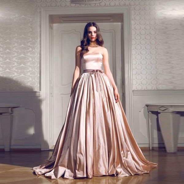 

2019 Newest Abendkleider Champagne Evening Dresses Backless Off Shoulder Strapless Long Evening Dress Sleeveless Vestidos De Festa