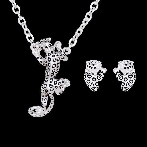 

necklace earrings jewelry set vintage fashion women rhinestone gold/silver plated leopard party jewelry 2-piece set wholesale js304