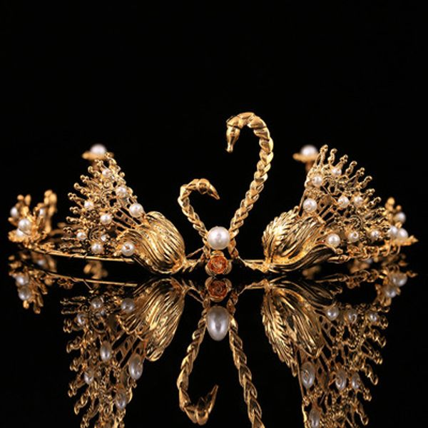

crystal bridal wedding pearls golden swan crown 2018 romantic baroque swan shaped bridal tiaras handmade bridal accessories drop shipping, Silver