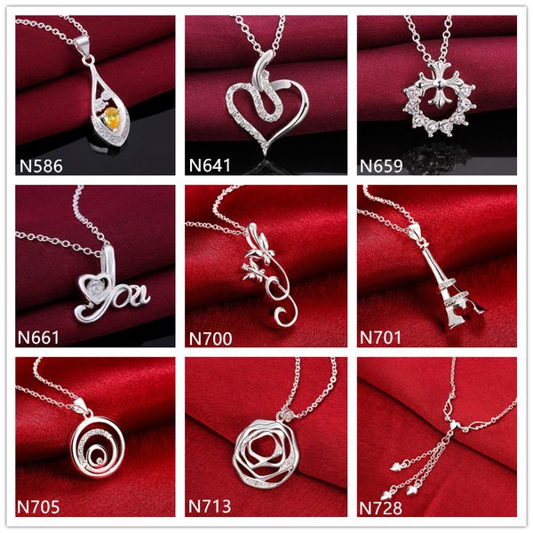 

spiral flower shape 925 silver necklace(with chain) 10 pieces a lot mixed style,women's gemstone sterling silver pendant necklace emp10