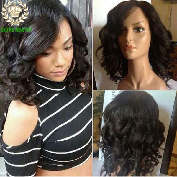 Short Wavy Human Hair Wigs Brazilian Virgin Hair Lace Front Wigs