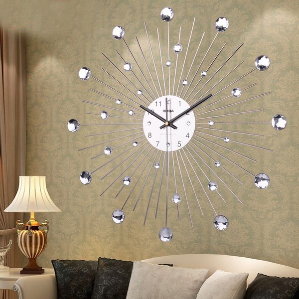Reida 20 Inch Metal Shining Rhinestiones Wall Clock Fashion Modern Decoration With Rhinestones Reloj Luxury Living Room Art Watch Big Clocks For
