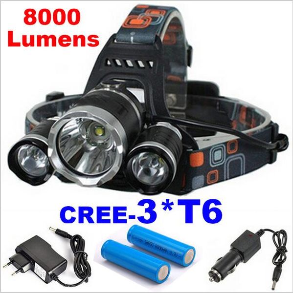 

super bright 3t6 8000lm 4-modes cree xml 3* t6 led headlight headlamp lamp light torch camping fishing flashlight hunting