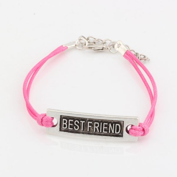 

Hot ! 100 pcs New men and women fashions pink Wax lines with Antique silver Alloy "Best Friend" Charm Adjustable String Bracelet