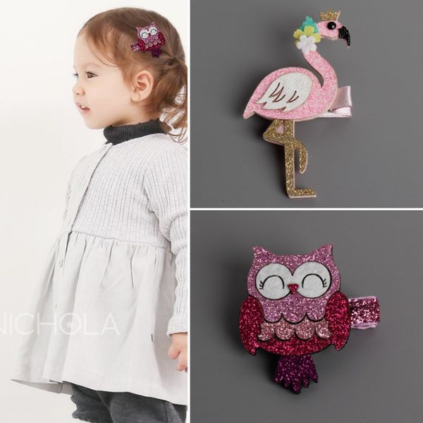 Fashion Cute Cartoon Flamingo And Owl Baby Hairpins Kids Hair