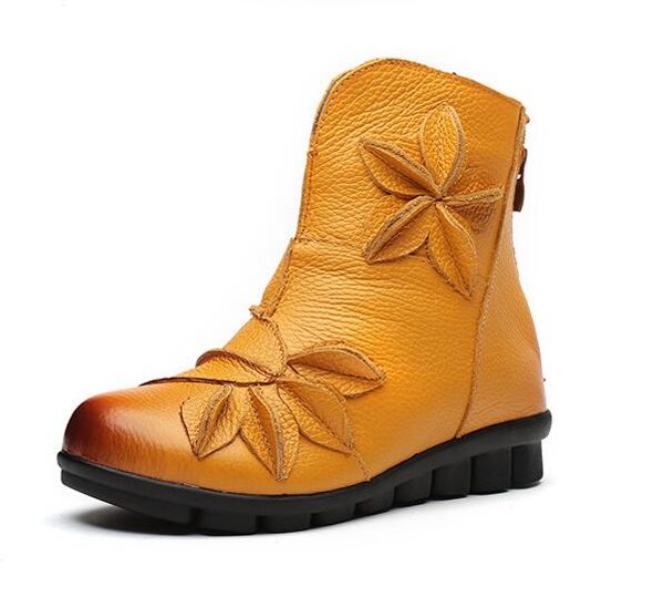 

womens ankle boots soft flats shoes fashion womens autumn winter genuine leather shoes female plus big large size 40 41, Black