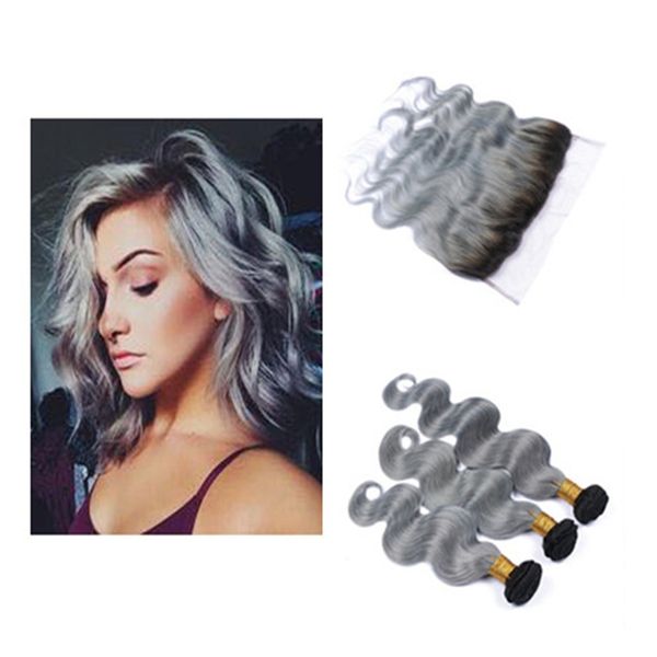 Gray Ombre Hair With Closure 1b Silver Grey Dark Root Ombre Body Wave Two Tone Human Hair 3bundles With Lace Frontals Human Hair Weave Styles Blonde