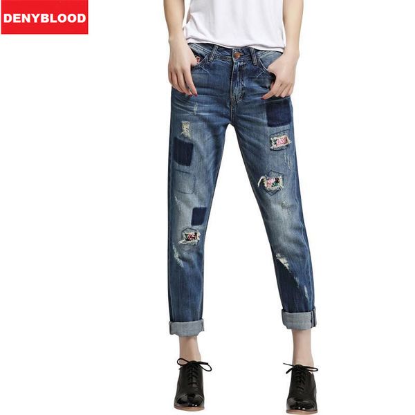 

Плюс размер джинсы бойфренд для женщин проблемных джинсов рваные винтажные вымытые джинсовые повседневные брюки с лоскутным отверстием гарем