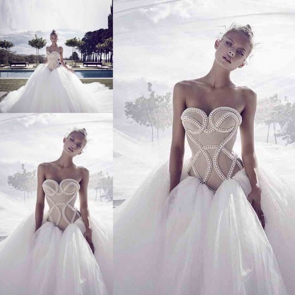 

graceful sweetheart pearl beaded wedding dresses 2017 tulle ball gown bridal gowns spring summer wedding gowns custom made, White
