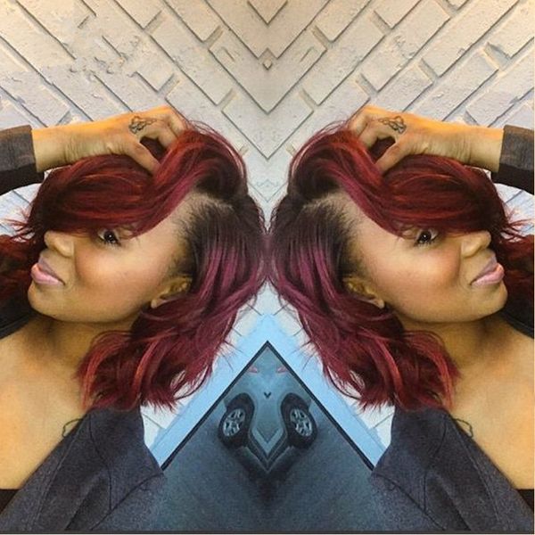 Ombre Short Bob Lace Front Wigs For Black Women Body Wave 1b 99j