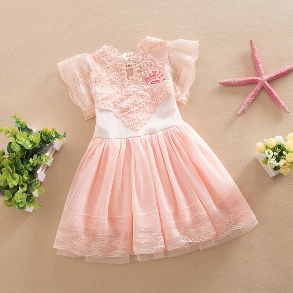 2016 ultime neonate di design veste i vestiti estivi dei bambini vestito dalla maglia del fiore del pizzo del manicotto del bicchierino per le boutique dei capretti della ragazza