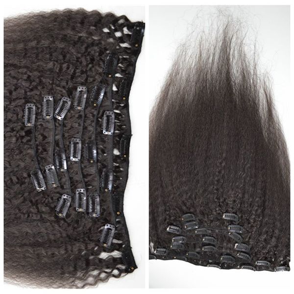 12-26 polegadas 100g Indidan Clipe de cabeça inteira em extensão de cabelo humano kinky reta cor natural Clipe em trama de cabelo humano G-EASY