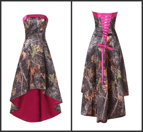 

short cocktail dresses high low strapless camo lace-up real simple desigher sleeveless stylish knee length r price camo satin, Black