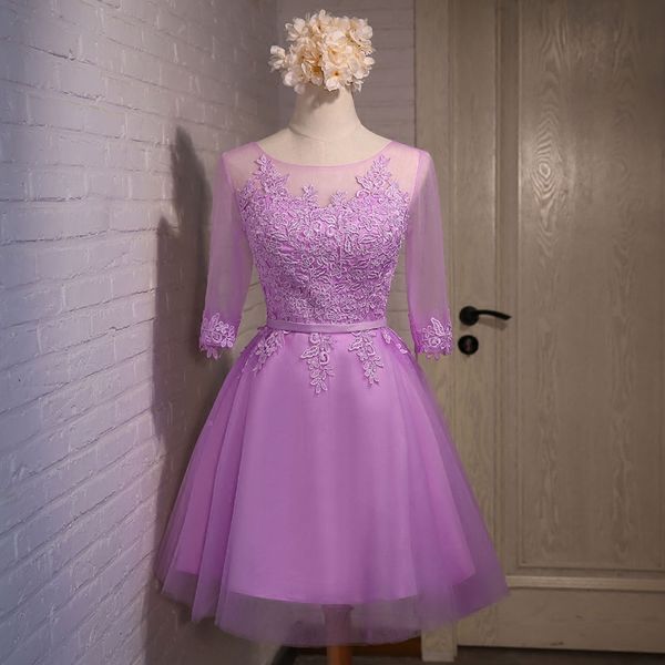 

scoop neck lace tulle short cocktail dresses with appliques 2018 knee length party dress lace up, Black