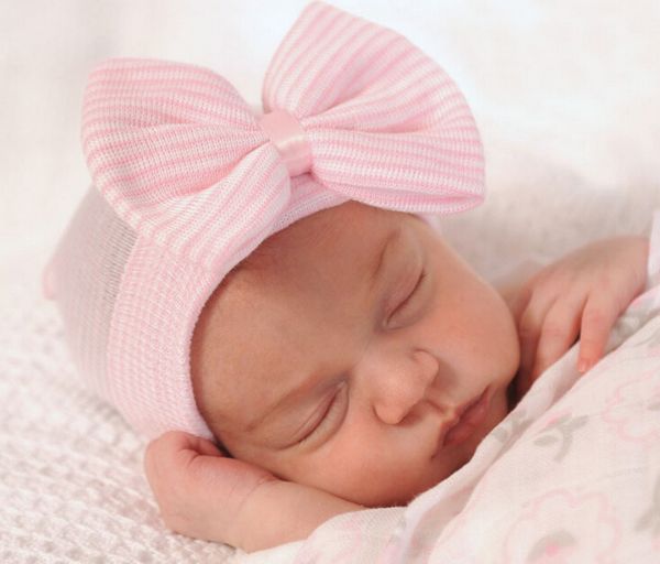 

fashion newborn knit beanie hats baby big bows caps toddler kid cotton crochet wraps infant hair accessories, Yellow