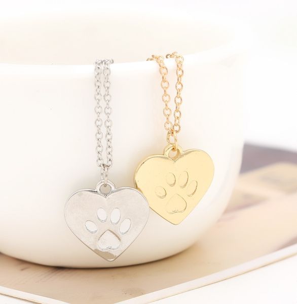 

wholesale-valentine's day gift god of love heart claw of dog kitty cat pendant necklace gold silver lovers jewelry women