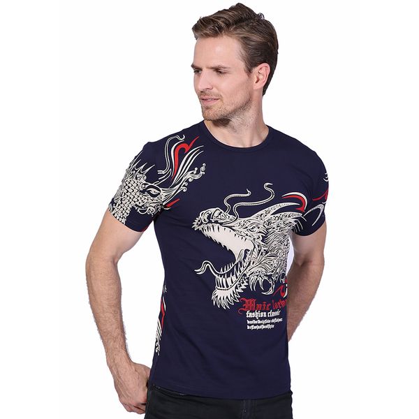 

новая летняя мода мужские футболки китайский стиль дракон печати футболка slim fit с коротким рукавом мужская повседневная хлопок футболка 5, White;black