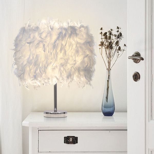 

feather light antique noble table lamp romantic led bedside classical white feather desk night light #03