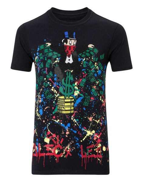 

Men T-SHIRT ROUND NECK SS "MONOPOLI AL" cotton jersey t-shirt by the street artist Alec Monopoly enriched by colored crystals