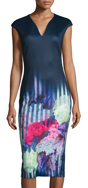 

fashion strip print women sheath dress v-neck casual dresses 040404, Black;gray