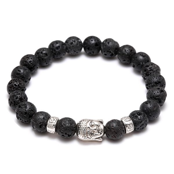 

men's women's diffuser jewelry anti-fatigue silver buddha lava natural stone charms bracelets volcanic rock prayer beads bracelet, Golden;silver