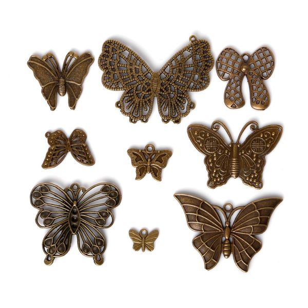 

бесплатная доставка 38 шт. / лот цинковый сплав античная бронза покрытием бабочка подвески старинные тибетские подвески diy браслет ожерелье, Bronze;silver