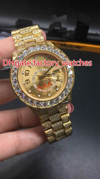 

full iced mens hip hop watch new item gold case with gold face luxury wristwatch water resistant brand diamonds watches, Slivery;brown
