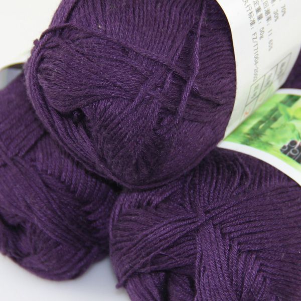 1ball×50g Soft Natural Smooth Bamboo Cotton hand Knitting Yarn White Blue Violet
