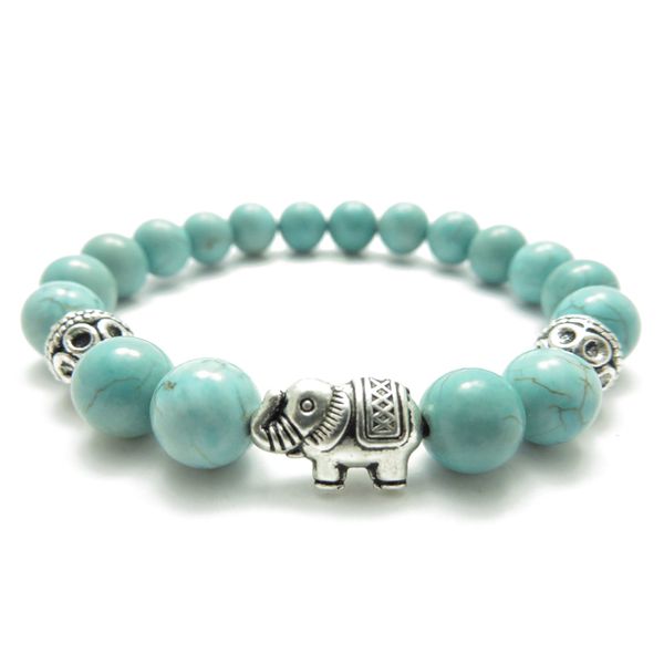 SN1116 Sacred Elephant Cura Mala Pulseira Yoga Jóias de turquesa sabedoria Pulseira Meditação Beads pulso Mala Pedra Natural Bracelet