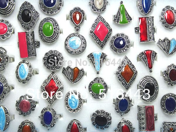 

30pcs vintage czech rhinestones mix color enamel fashion women adjustable rings wholesale jewelry lots a-130, Golden;silver