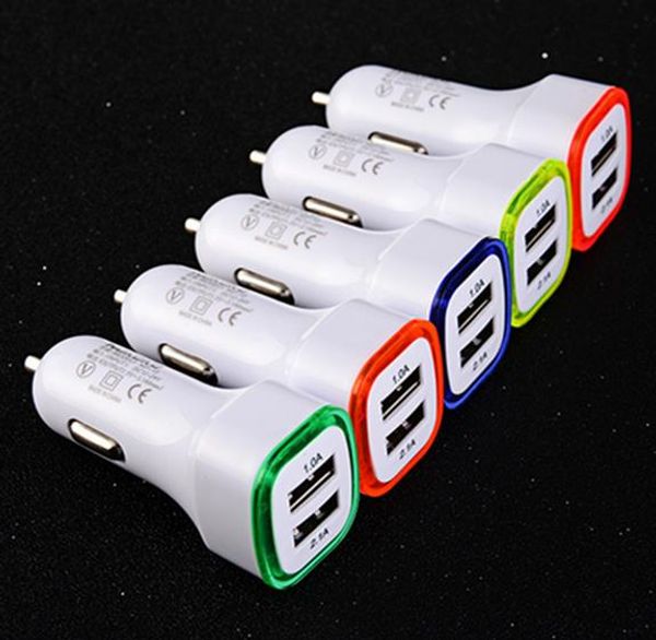 

LED Light dual usb car charger 2ports Adapter 5V 2.1 A+1A для Iphone X 8 7 для ipad для samsung