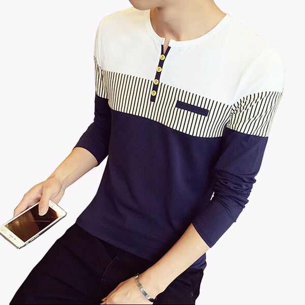 

2017 осень новая мода мужская футболка полосатый pachwork с длинным рукавом футболка мужская одежда тенденция повседневная o шеи топ тройник, White;black