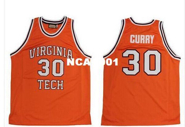 

men #30 dell curry jersey virginia tech university hokies college jersey orange or customize any number men stitched jersey, Black;red