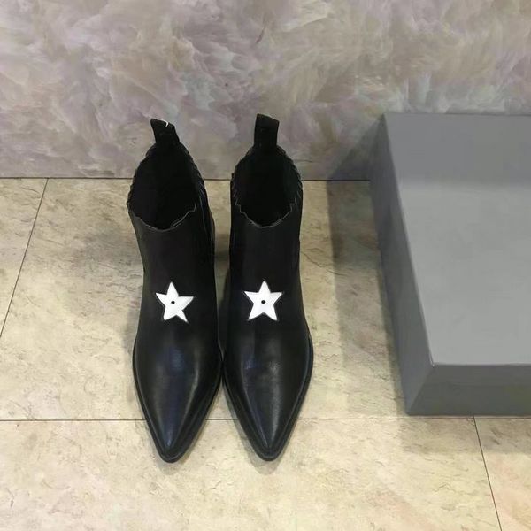 

luxury fashion womens ankle star boots high heel platform knight cow leather pointed toes boot size 35-40, Black