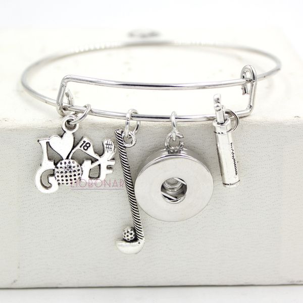 Großhandel Snap Schmuck Sport Golf Tasche Ich liebe Golf Armbänder Armreif Geschenk Draht verstellbare erweiterbare Druckknopf Armbänder Schmuck