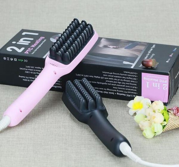 

new 2 in 1 brush hair straightener comb irons with lcd display 100-240v electric straight hair comb straightening brush 40pcs, Black