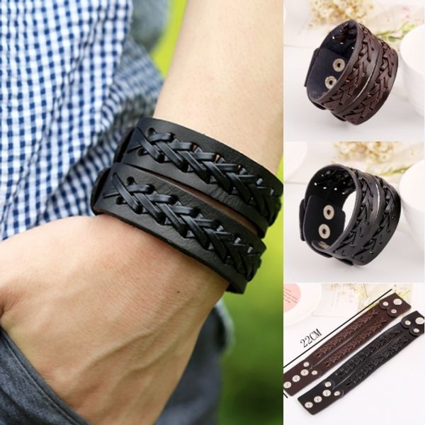 

5pcs weaving layer punk belt genuine cow leather bracelet wristband cuff contracted bangle gift d826e, Golden;silver