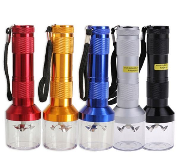 DHL Livre Torch Em Forma Elétrica Moedor Triturador de Erva Moedores de Fumo Tabaco vaporizador click n vape Rapidamente Alumínio 14.5 CM 50 pcs