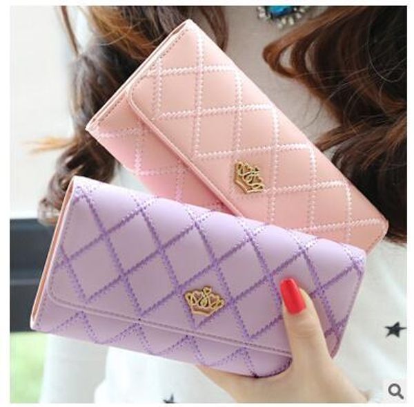 

2017 women wallets leather long ladies luxury purse women's fashion embroidery diamond crown lady flip long wallet, Red;black