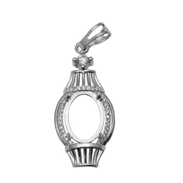 Beadsnice Овальный полу крепление зубцы установка кулон стерлингового серебра винтажный стиль ожерелье кулон кабошон база партии подарок ID 34071