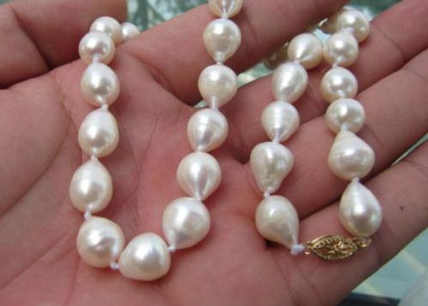 

beautiful 11-13mm natural south sea baroque white pearl necklace 14k 18 inch, Silver